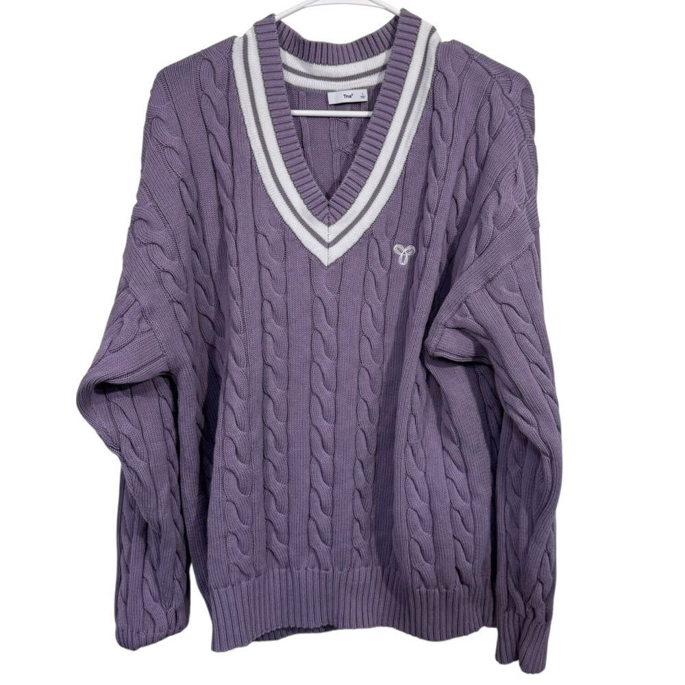 Aritzia TNA Clay Purple Cable Knit V-Neck Sweater